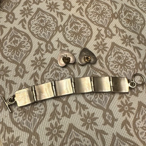 lynol yellowhorse sterling 925 silver bracelet and studs earrings vintage
